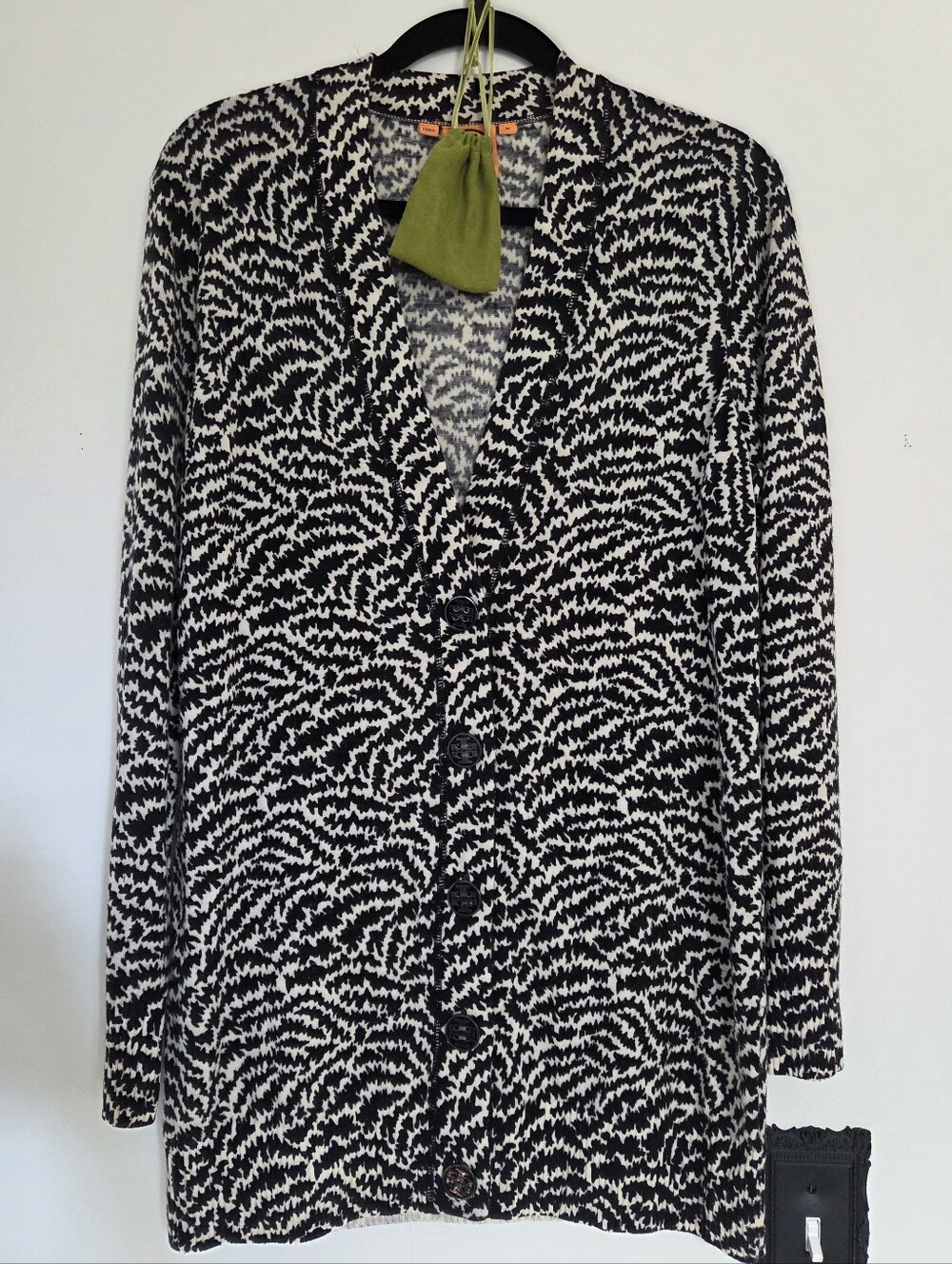 Tory Burch Zebra Print 100% Merino Wool Cardigan Sweater M Animal Print